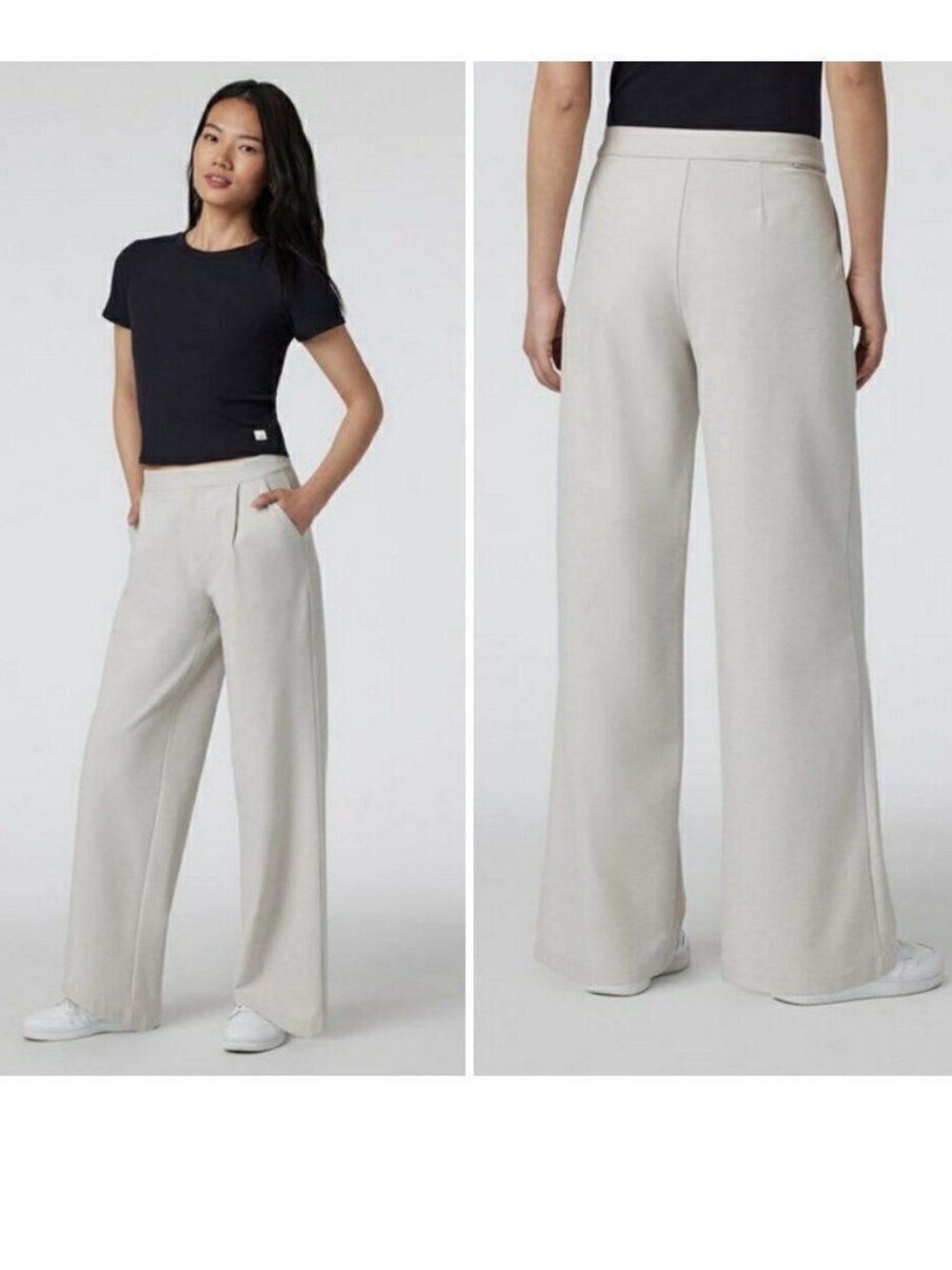 Vuori Women's Elevation Trouser Heather Ecru Wide Leg Pleated Pants- small